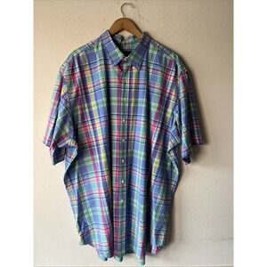 Ralph Lauren short sleeve button down oxford shirt 3XLT Men plaid blue Cotton